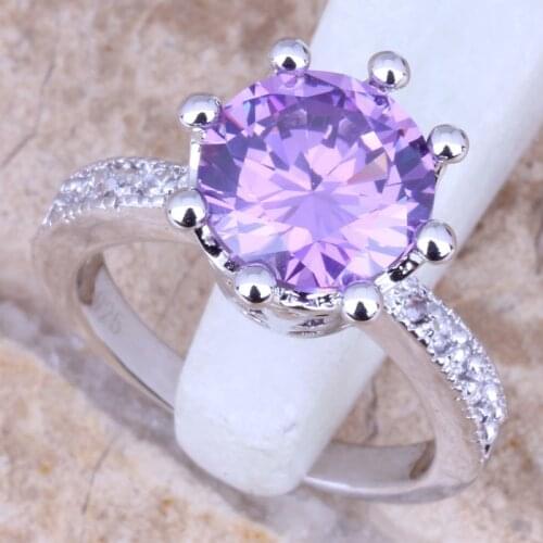 Pretty Purple Cubic Zirconia White CZ Silver Plated Womens Jewelry Ring Size 6 / 7 / 8 / 9 R0790