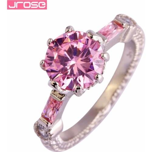 JROSE Wholesale Fashion Jewelry Womens Pink & Rainbow & White & Red Cubic Zircon Silver Ring Size 6 7 8 9 10 11 Elegant Jewelry