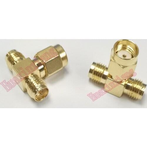 10PCS/Lot RP-SMA-J Male To two RP-SMA-K Female Triple T RF Adapter antenna Connector