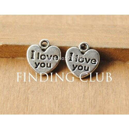 100pcs Silver Color I Love You Heart Charms pendant Metal Bracelet Necklace Jewelry Findings A643