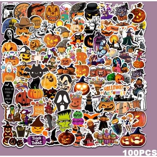 100pcs Halloween series cute pumpkin Stickers For Skateboard Laptop Luggage Fridge Phone Car Styling DIY Decal waterproof