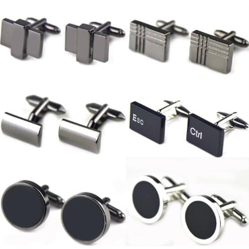 20pairs/lot Silver/Gunblack Retro Business Cufflinks Round/Rectangle Cuff Links Esc Ctrl Cufflinks Mens Jewelry Mixorder
