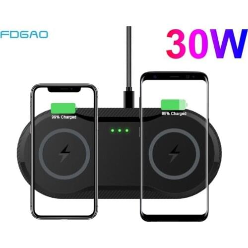 30W Dual Qi Wireless Charger Pad For iPhone 11 XS XR X 8 Airpods 2 Pro 2 in 1 Fast Charging Dock Station For Samsung S9 S10 S20