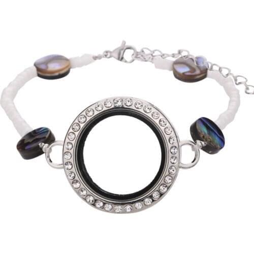 5Pcs/lot Natural sheel handmade Bracelet living memory Glass crystal Floating charms 25mm locket chain bracelet Jewelry Diy