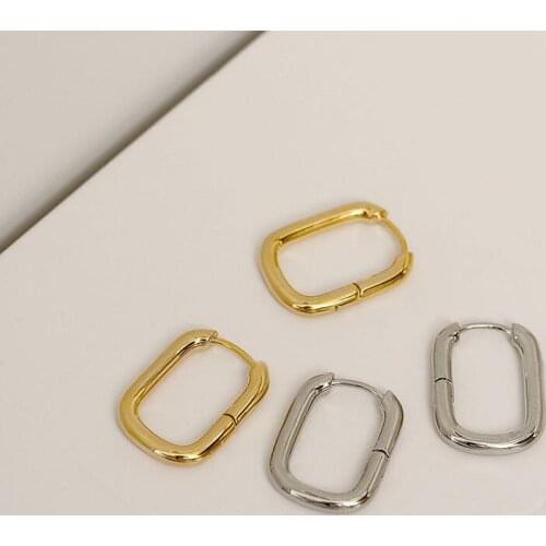 925 Sterling Silver Punk Simple Oval Charm Stud Earring For Women Wedding Party Jewelry Pendientes Accessories eh735