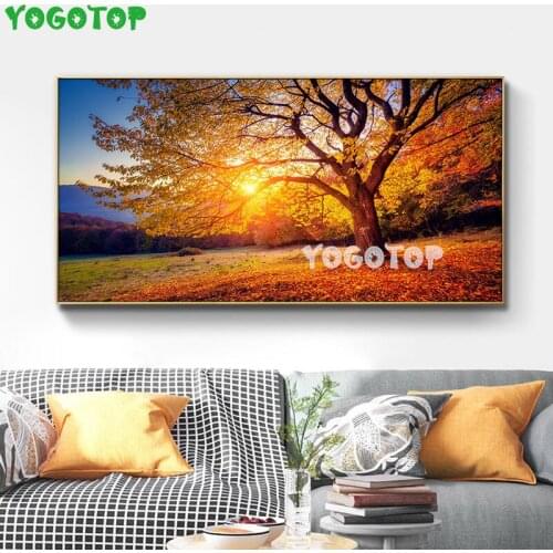 Diy Diamond Painting Cross-Stitch,Gold Sunset Tree Autumn Landscape Diamond embroidery,3d,pictures of Rhinestone,Decor YY5282