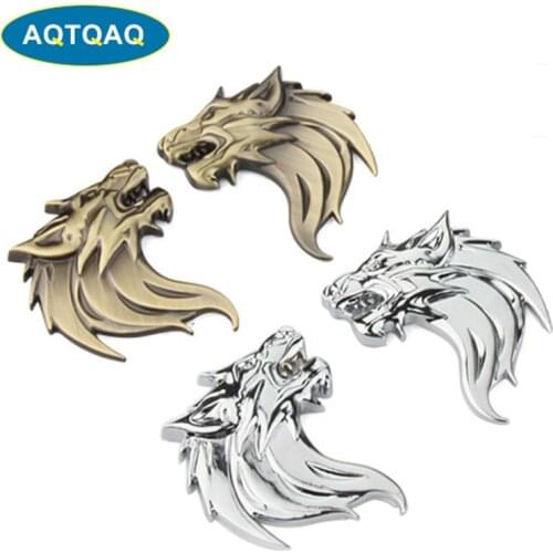 AQTQAQ 2Pcs/Pair ( Left + Right ) 3D Metal Wolf Head Auto Motorcycle Car Sticker Logo Emblem Decoration Car styling