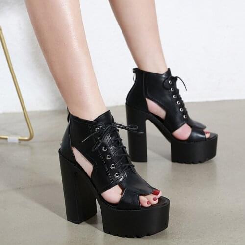 Block heel shoes lace up sandals Demonia shoes Platform Sandals summer shoes wedges gladiators summer sandals women punk shoes