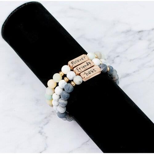 3 pcs BFF Beads Bracelets Natural Stone "Best Friend Forever" Bracelet for Women Men Lucky Strand Bracelets Hand Chain Jewelry