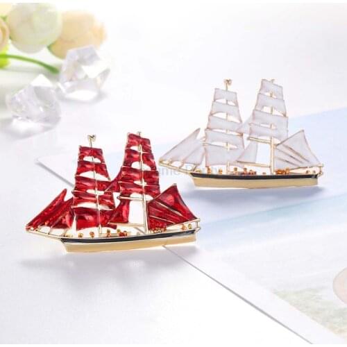Sailboat Brooches Red Enamel Chip Brooches For Women And Men Suit Corsage Hats Pins Jewelry Accessories Gift