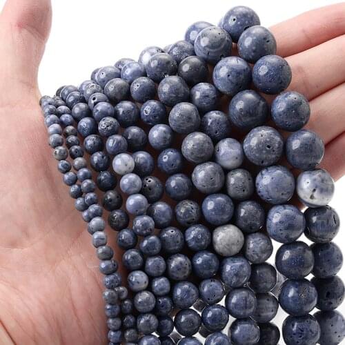 Natural Stone BeadS Round Loose Blue Coral Stone Bead for Jewelry Making DIY Bracelet Necklace Accessories 4/6/8/10/12mm