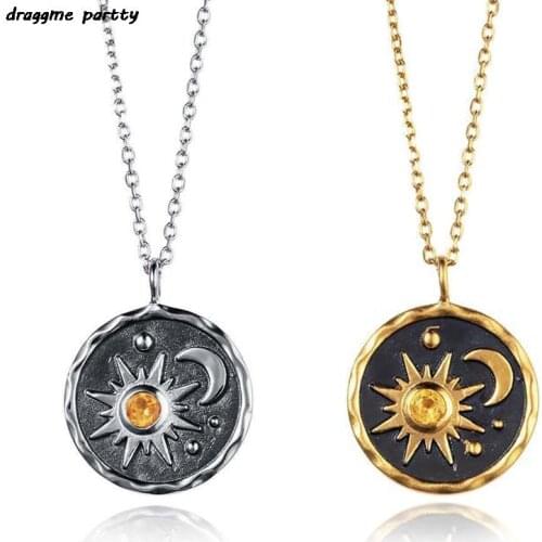 Vintage Style Sun Moon Exquisite Lady Zircon Pendant Necklace Link Chain Fashion Jewelry Bijoux Gift For Women