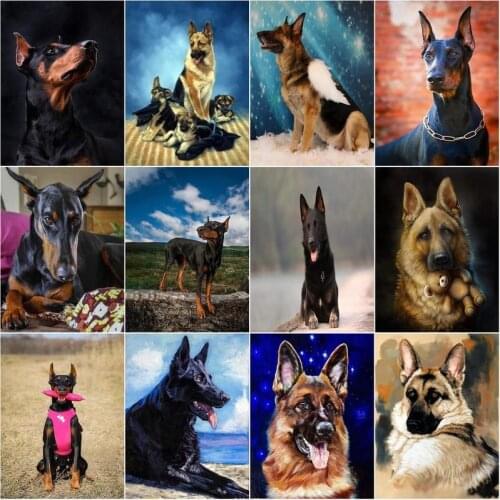 CHENISTORY 5D Full Square Diamond Painting Animal German Shepherd Dog Embroidery Diamond Mosaic Cross Stitch Decoration