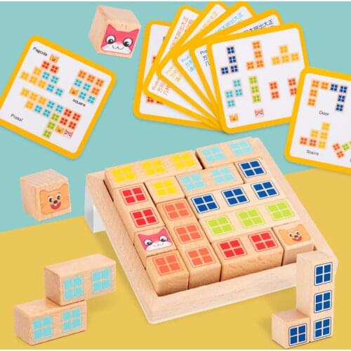 Wooden Early Learning Education Intelligence Building Block Toy Cats and Mice Pass Through logic Thinking Game IQ Board Game
