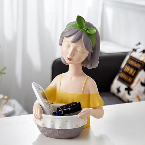 Resin Girl Sculpture Statue Fruit Tray Storage Jar Character Model Nordic Home Decoration Accessories Living Room Desktop Decor