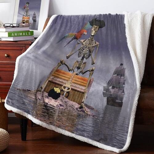 Skull Parrot Pirate Ship Fleece Blanket Office Sofa Cashmere Blanket Bed Cover Bedspread Warm Blankets for Beds