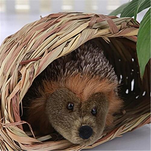 1Pc Lovely Woven Small Straw Pet Rabbit Hamster Guinea Pig Cage Nests House Toy Chinchilla Bed Tree Hole-shaped Animal Shelter