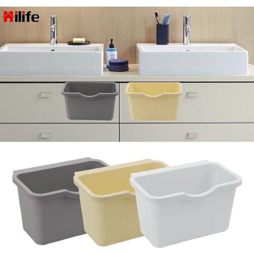 HILIFE Trash Can Holder Hanging Mini Trash Bag Multifunction Storage Kitchen Plastic Cabinet Door Rear Hanging Trash Shelf