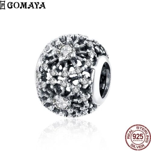 GOMAYA 925 Sterling Silver Round Bead Accessory Pendant Fully Zircon Creative DIY Women Fine Jewelry Hot Sale Anniversary Gift