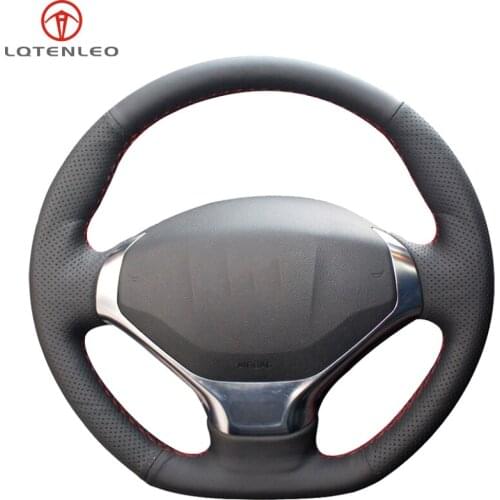 LQTENLEO Black Genuine Leather Hand-stitched Car Steering Wheel Cover For Peugeot 3008 2013 2014 2015