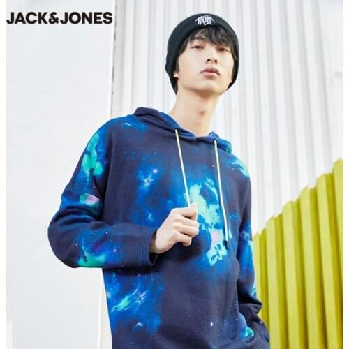 JackJones Mens Hoodies Male Contrasting Tie-dyed Drop-shoulder Sleeves Pullover Hoodie | 220433015