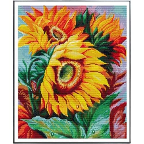 Sunflower DIY 11CT Printed on Cloth 14CT Counted Cross Stitch Kits Set Chinese Embroidery Needlework