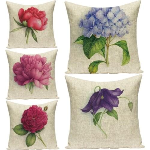 Small clear series flower potted leaf pattern cushion cover high-quality linen cotton cushion cover decorative sofa cushioncover