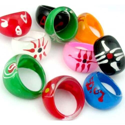Wholesale 10Pcs Round Rings Resin Material Finger Rings Vintage Colorful Painted Rings Jewelry Gift