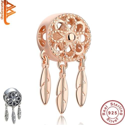 Wholesale 925 Sterling Silver&Rose Gold Dreamcatcher Bead Openwork Dangle Charm Fit Original Bracelet For Women Wedding Gift