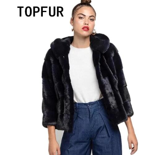 TOPFUR Winter Coat Women Black Basic Coat With Hooded Natural Mink Fur Coat Genuine Leather Jacket Outwear Spring Real Fur Coats