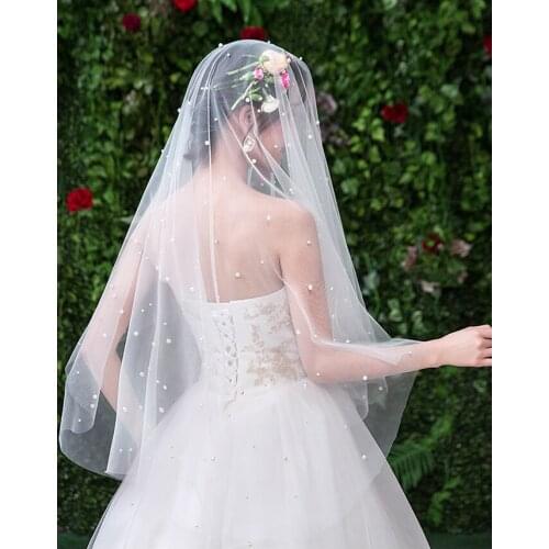 Pearl Veil One LayerPearls Bridal Wedding Veils No Comb 1.5m