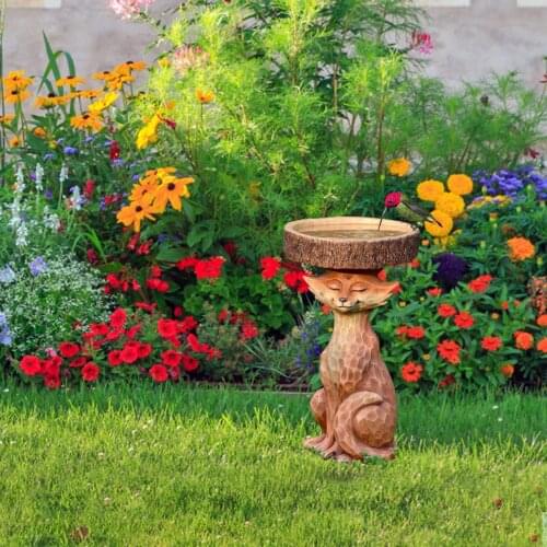 Garden Resin Ornament, Cartoon Animal Shaped Figurine Bird Feeder Outdoor Statue for Patio Courtyard