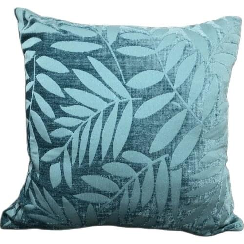Luxury Thick Chenille Teal/Ochre/Cream Jacquard Cushion Cover Sofa Decorative Leaves Throw Pillowcase from Factory
