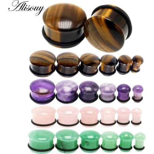 2Pcs/lot Natural Stone Ear Plug and Tunnels Single Flared White Opal Stone Earring Piercings Ear Gauges Expander Body Jewelry