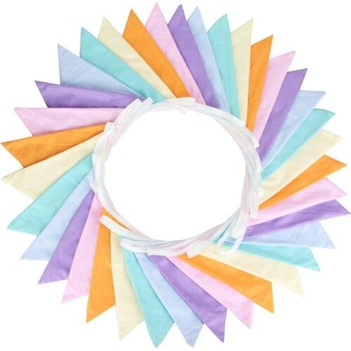 10m Cotton Light Rainbow Color Banner Pennant Garland Flags Kids Baby Birthday Bunting Gathering Wedding Party Decor Accessory