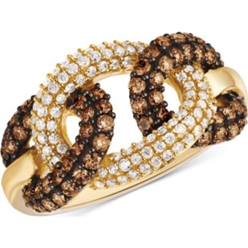 Milangirl Unique 3 Chains Zircon Crystal Rhinestone Ring for Women Gold Color Geometric Party Wedding Engagement Jewelry