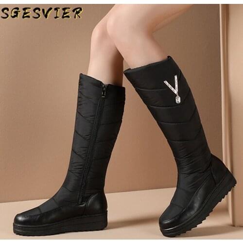 SGESVIER 2020 Russia new arrival winter snow boots women keep warm crystal zipper flat platform shoes woman knee high boots