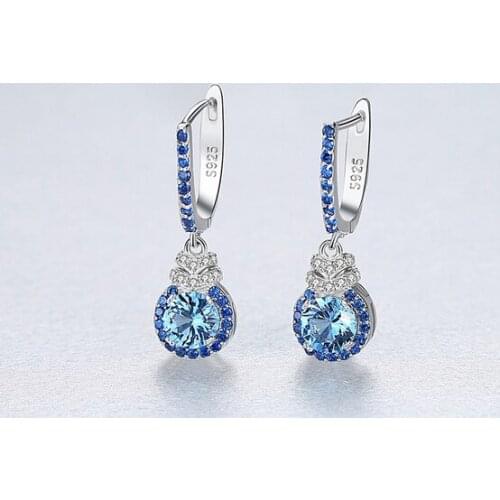 HOT Sell S925 Sterling Silver Womens delicate blue Crystal zircon ruby sapphire stud Earrings