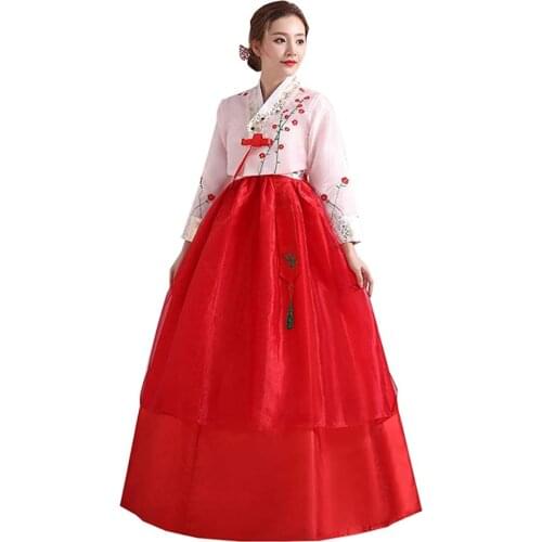 Ez-sofei Traditional Embroidery Long Sleeve Women Korean Hanbok Dress Wedding Dance Costume