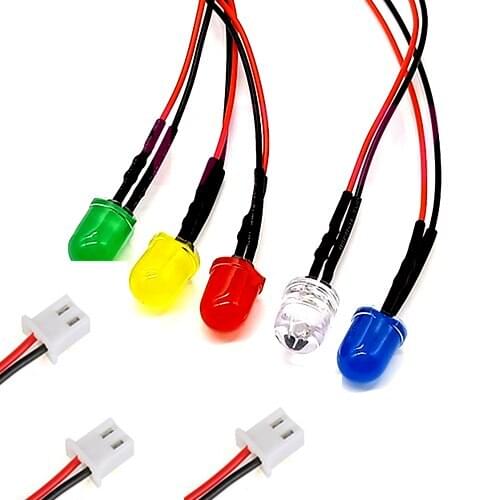 100Pcs 3V 5V 6V 9V 12V 24V 36V 48V 110V 220V Diffused 10mm LED With 20cm Wire And XH2.54 Plug, Light=White Red Blue Green Yellow