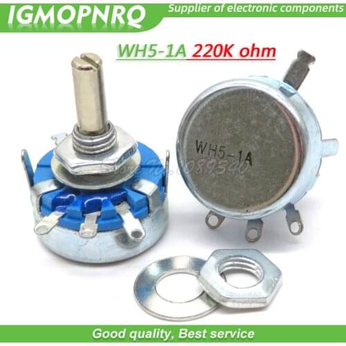 2pcs WH5-1A 220k ohm 3-Terminals Round Shaft Rotary Taper Carbon Potentiometer WH5 IGMOPNRQ