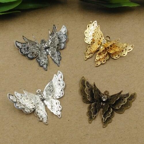 20pcs/lot 25x35mm copper metal butterfly filigree wrap for diy jewelry materials gold/silver/dull silver/gun black/rose gold