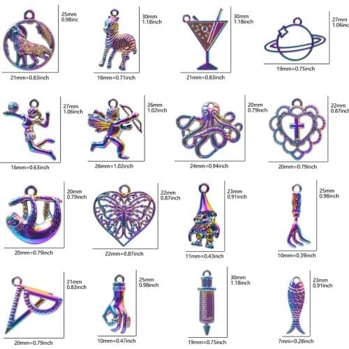 5Pcs/Lot Rainbow Color Drink Planet Sport Heart Zebra Fish Hand Charms Diy Pendant Women Keychain Earrings Jewelry Wholesale