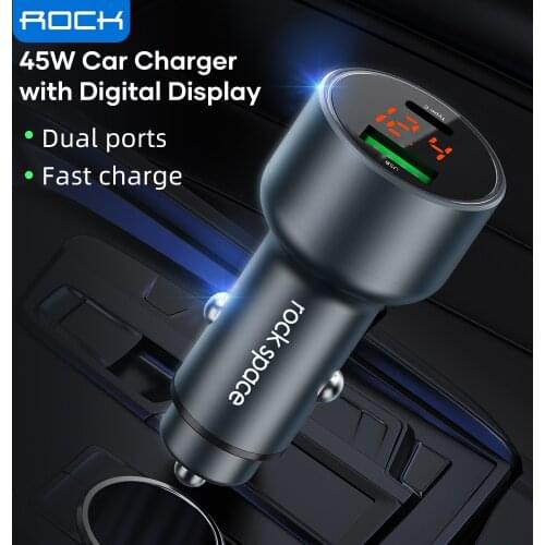 ROCK 45W Fast PD Car Charger for iPhone 12 Pro Max Digital Display Type C Quick Charge Car Charger for Xiaomi Mi Samsung Huawei
