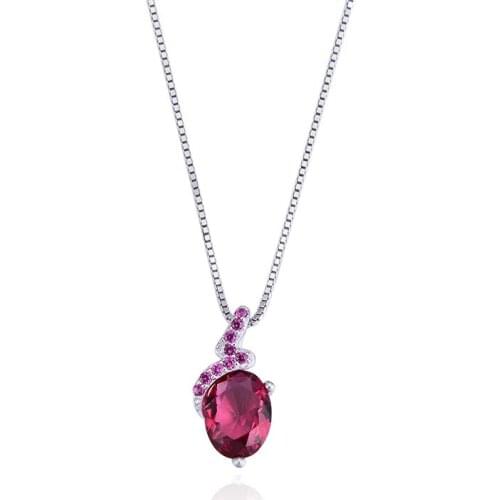Noble Women Pure 925 Sterling Silver Necklaces Red Crystal Zircon Pendant Necklaces Girl Chain Jewelry Accessory For Dress Up
