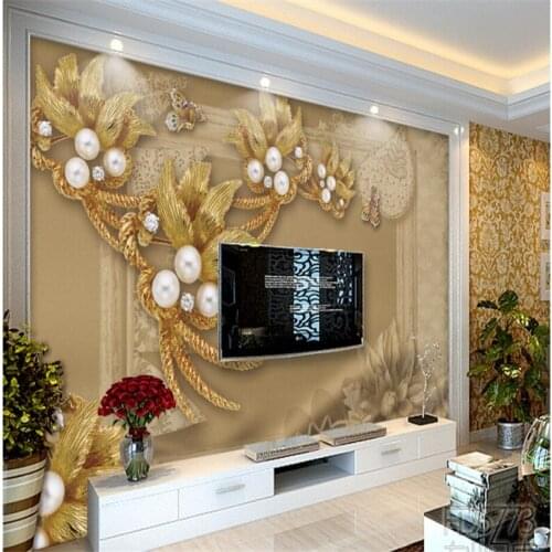 Beibehang Large Custom Wallpapers Fresco Deluxe Jewelry Stereo Flowers Living Room Sofa TV Walls papel de parede para quarto