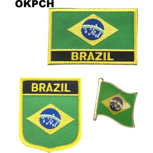 Brazil National Flag Embroidered Iron on Patches for Clothing Metal badges PT0023-3