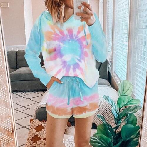 Colorblock Pajamas For Women New Fashion Sleepwear 2 Pieces Summer Hooded Pajamas Set Loose Femme Home Clothes Nightwear
