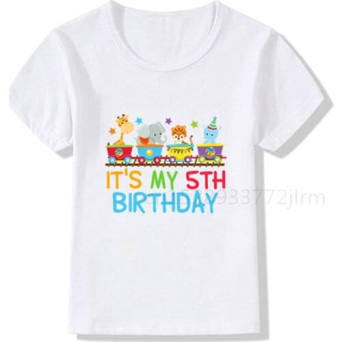 Kids Animal Cartoon Birthday Number 5 Print T-shirts Boy&Girl I Am 5 Funny Gift Tshirt Baby 5 Year Old T Shirt Children Tops