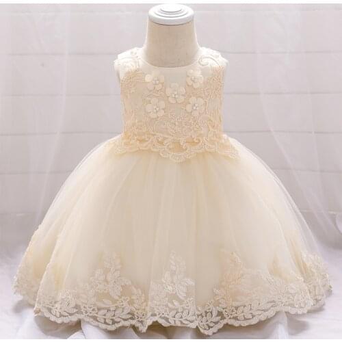 2021 Summer Beading First Birthday Dress For Baby Girl Clothes Child Infant Dress White Princess Dresses Flower Party Gown